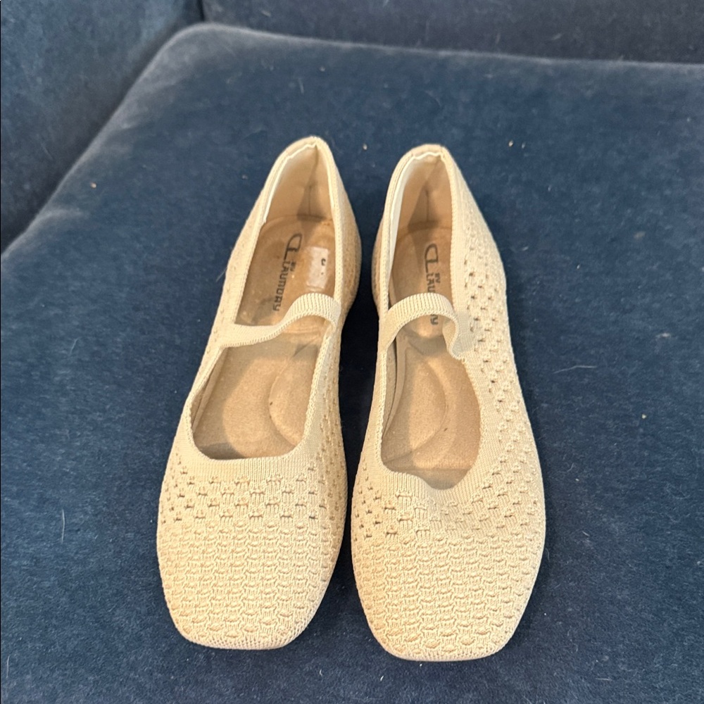 Light Beige Knit Mary Jane Flats - Unbranded